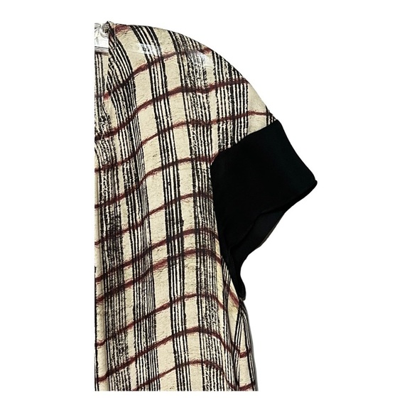 Gary Graham Silk Dress Neutral Red Black Plaid Sheer Lightweight V-Neck MuMu - Picture 11 of 13